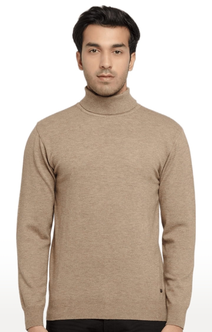 Men's Khaki Acrylic Solid Sweaters