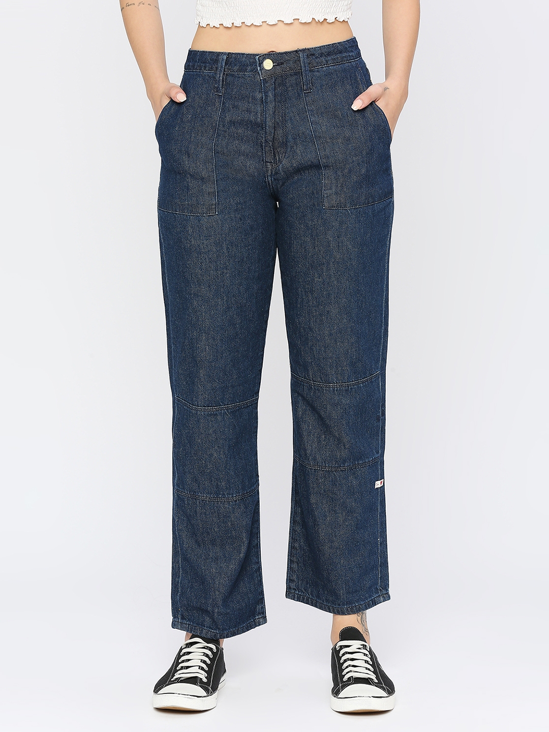 Spykar Women Dark Blue Cotton Straight Fit - Clean Look High Rise Jeans-(Bella)