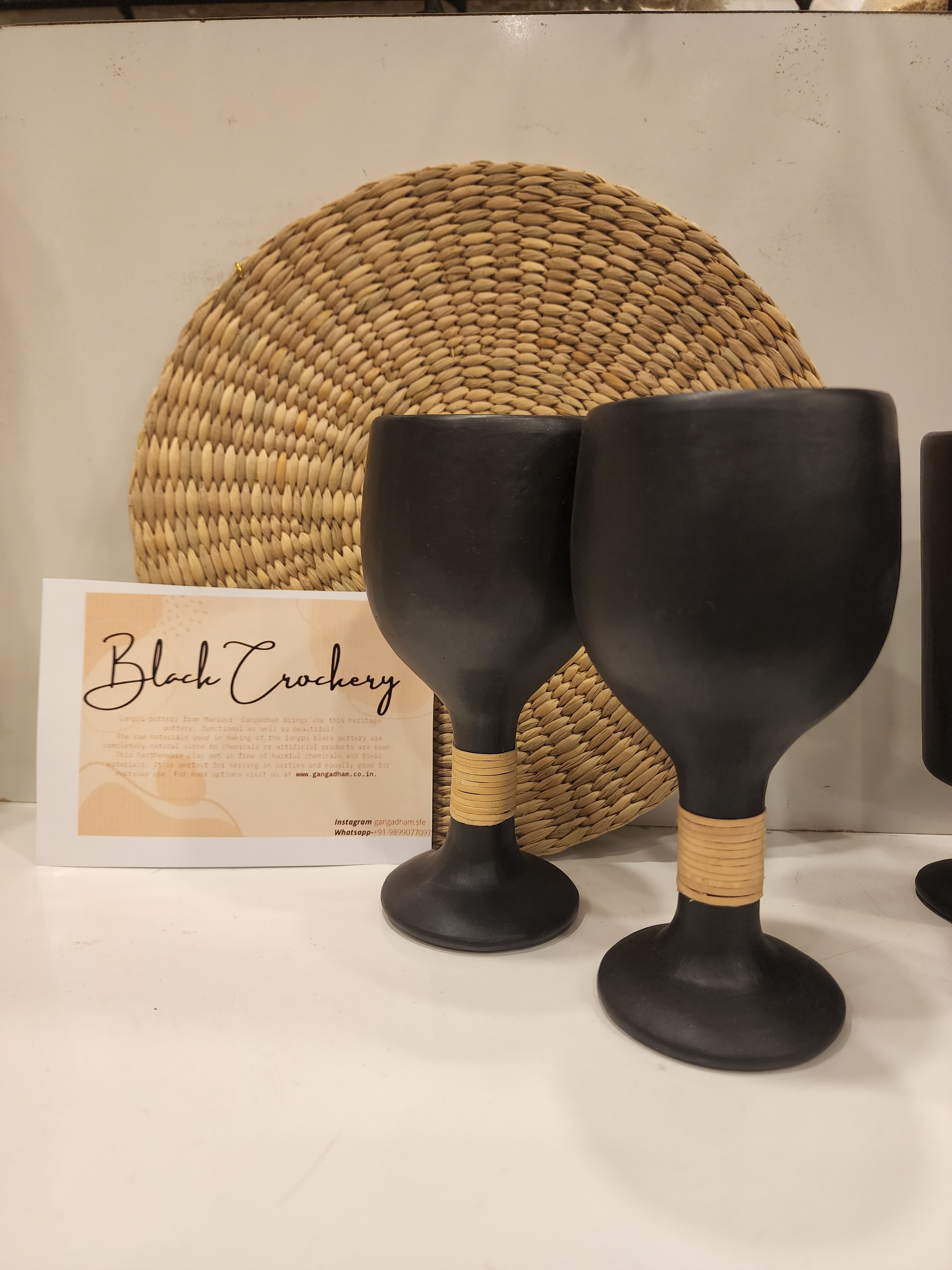 Natural black clay handcrafted wine glasses