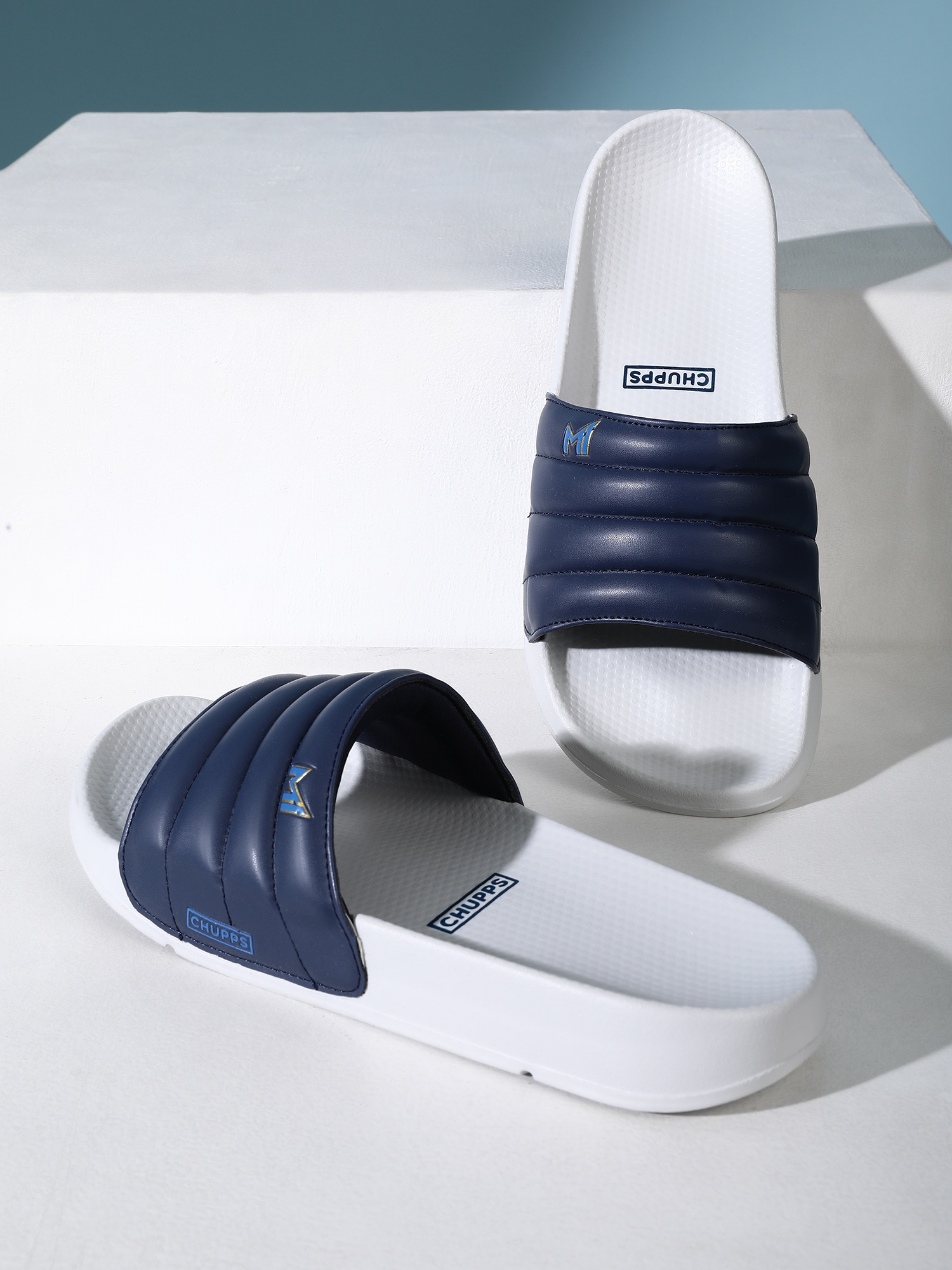 Chupps | Men's Blue & White Mi: Official Slider Flip Flops