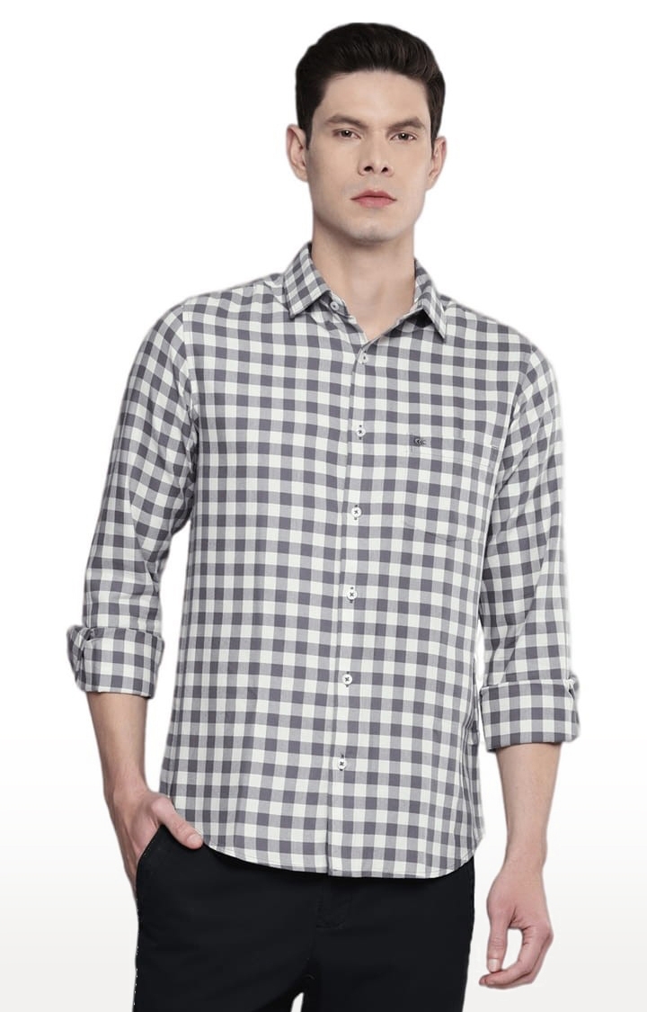 Allen Cooper | Men's Grey & White Cotton Checked Casual Shirt