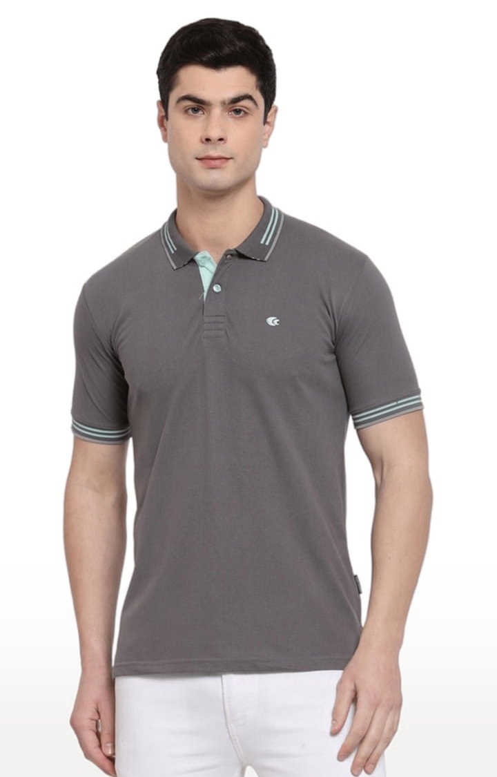 Allen Cooper | Men's Grey Cotton Solid Polo T-Shirt
