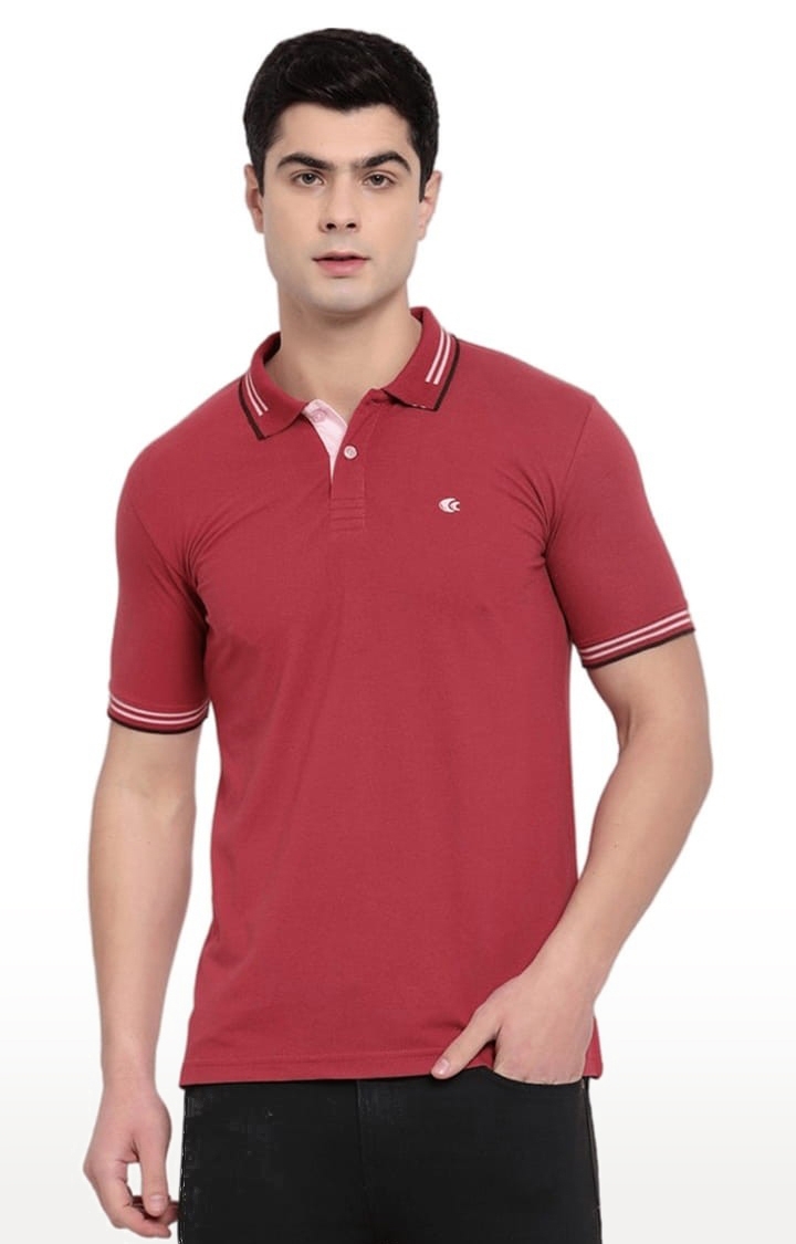 Men's Red Cotton Solid Polo T-Shirt