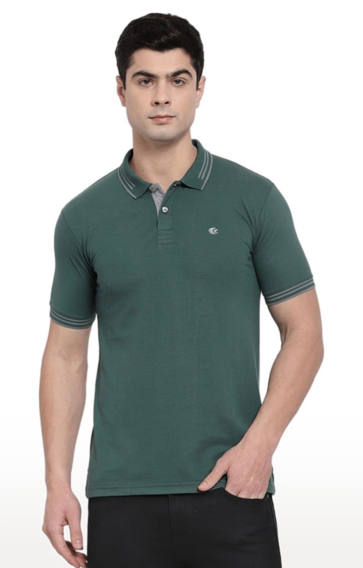Men's Green Cotton Solid Polo T-Shirt