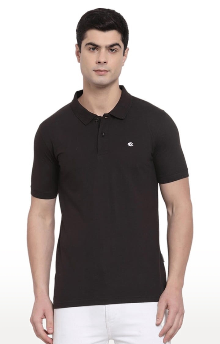 Allen Cooper | Men's Black Cotton Solid Polo T-Shirt