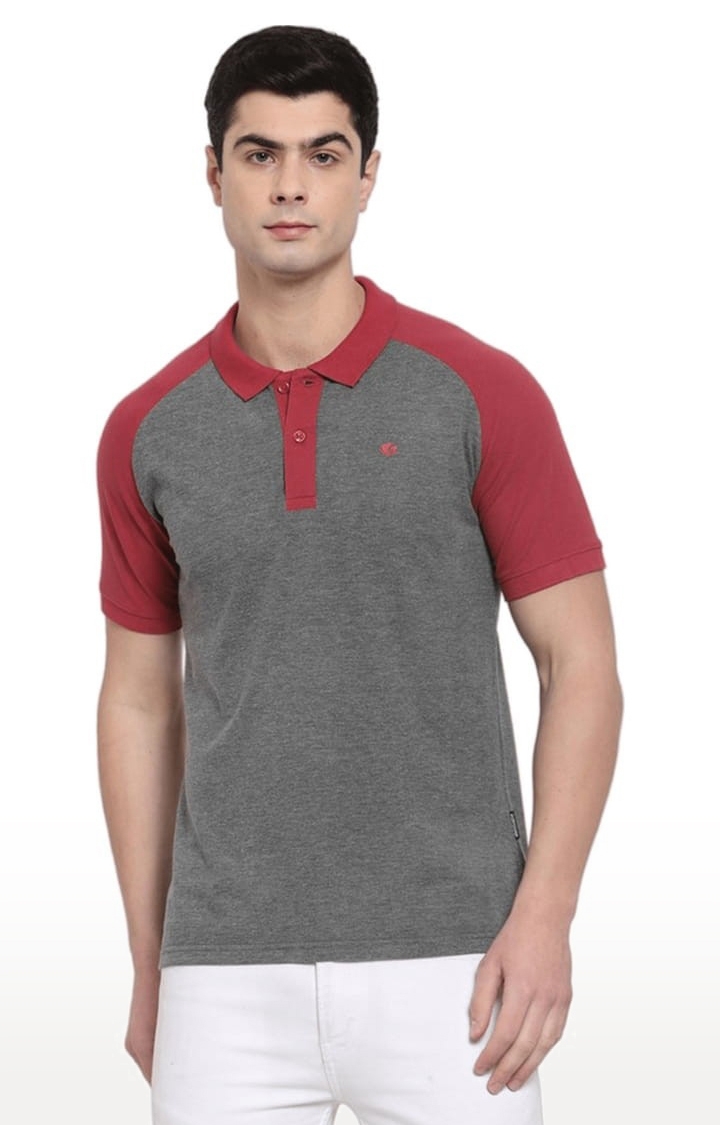 Men's Grey Cotton Solid Polo T-Shirt
