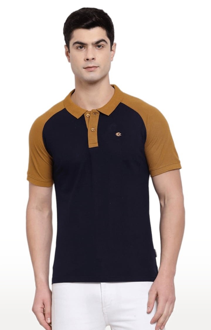Men's Blue Cotton Solid Polo T-Shirt