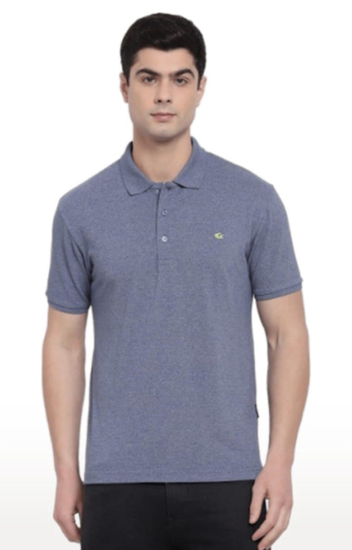 Men's Blue Cotton Solid Polo T-Shirt