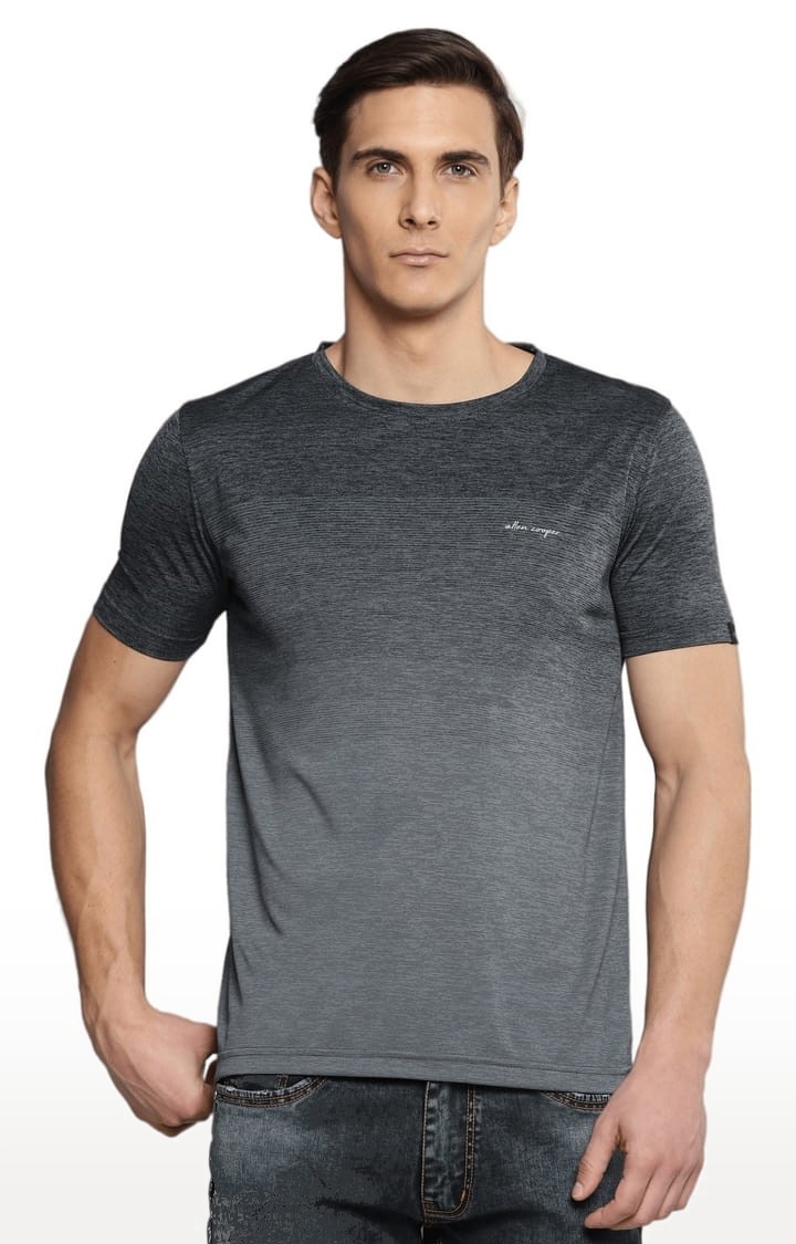 Allen Cooper | Men's Grey Polyester Melange Textured Activewear T-Shirts