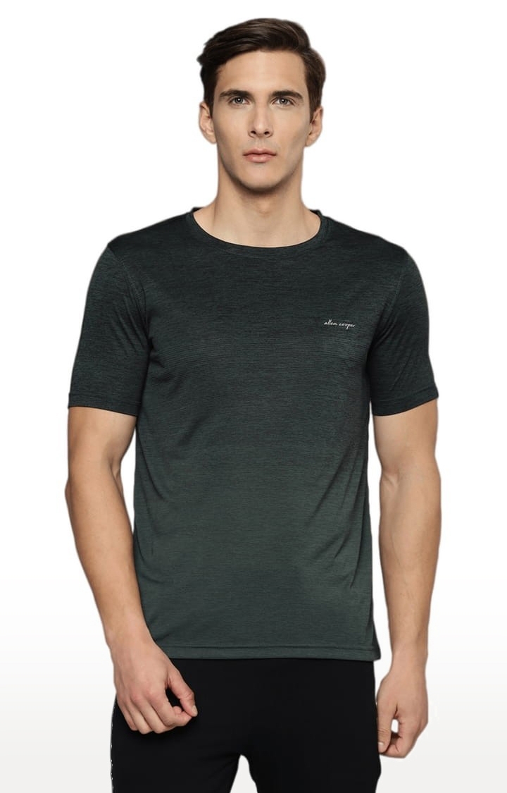 Allen Cooper | Men's Green Polyester Melange Textured Activewear T-Shirts