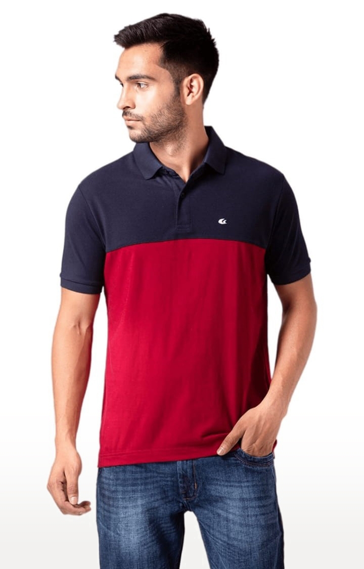 Allen Cooper | Men's Navy & Maroon Cotton Colourblock Polo T-Shirt
