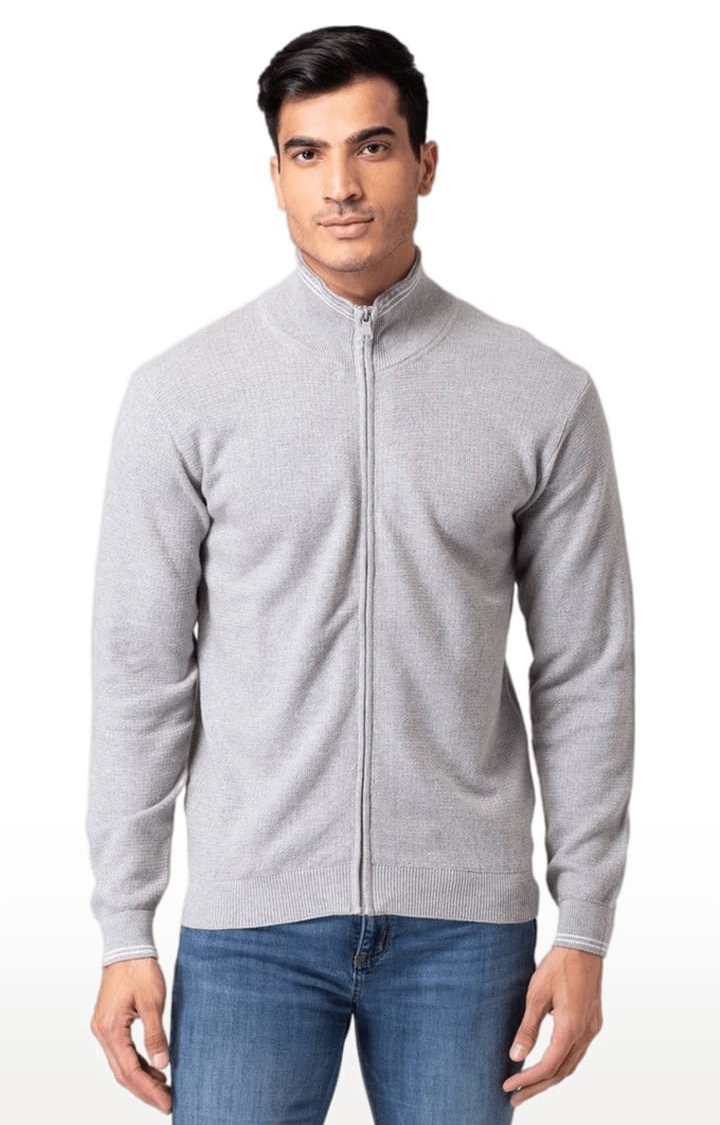 Men's Grey Cotton Solid Sweater