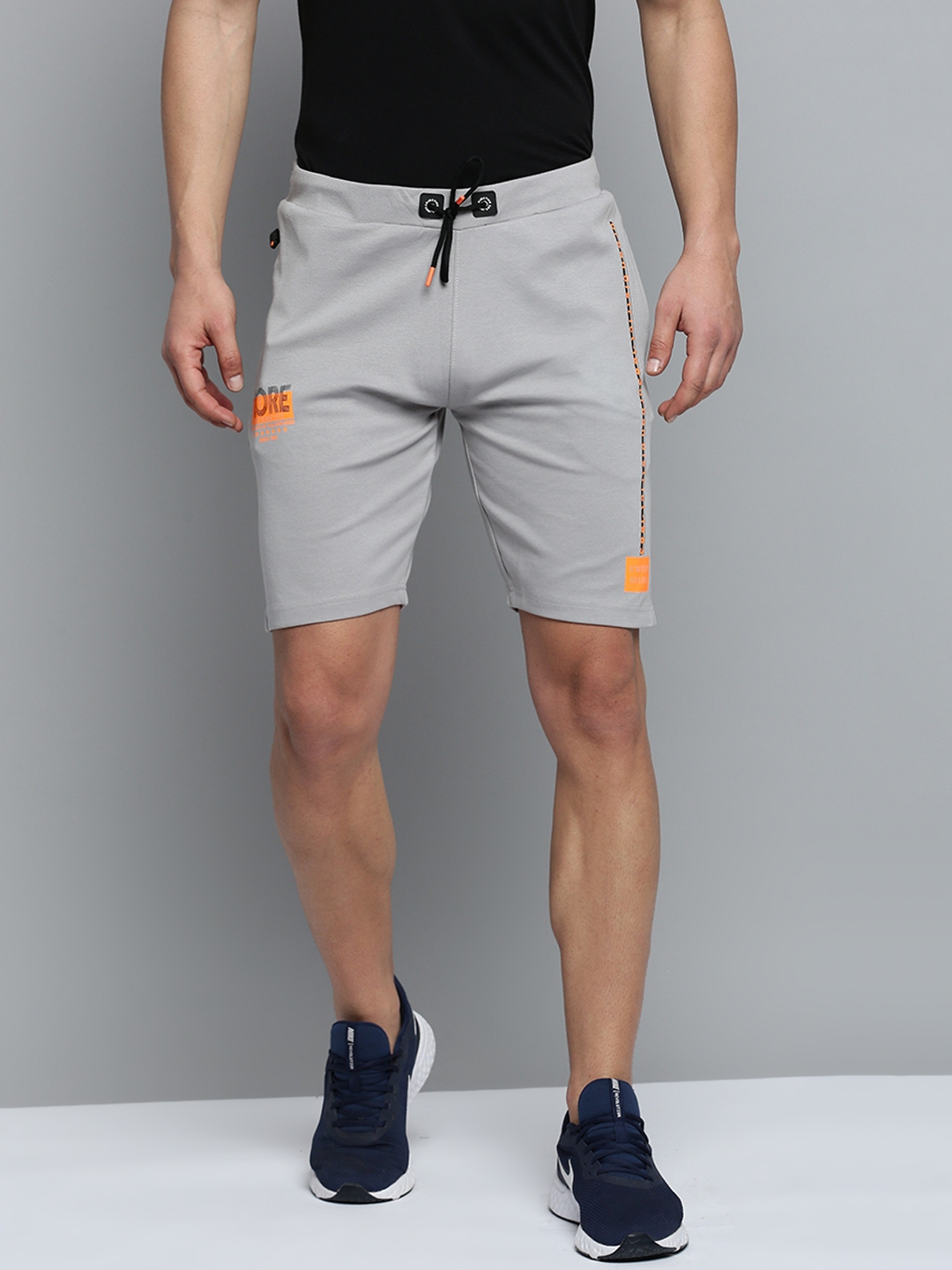 SHOWOFF Men's Knee Length Solid Grey Mid-Rise Sports Shorts