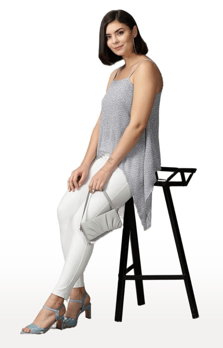 Women's Grey Polyester Printed Tops