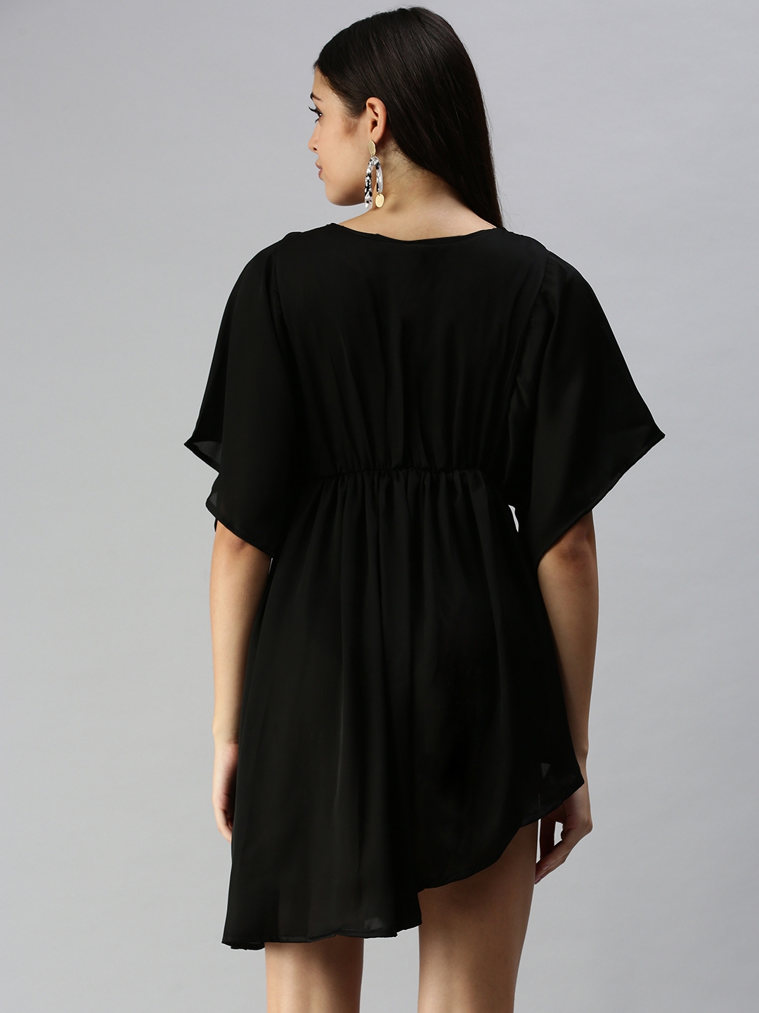 SHOWOFF Women's Black V-Neck Solid A-Line Dress