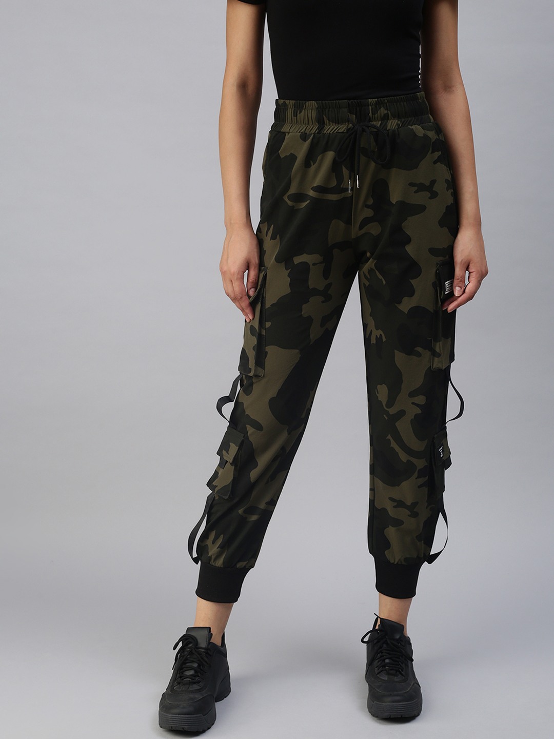 SHOWOFF Women's Printed High-Rise Green Track Pant
