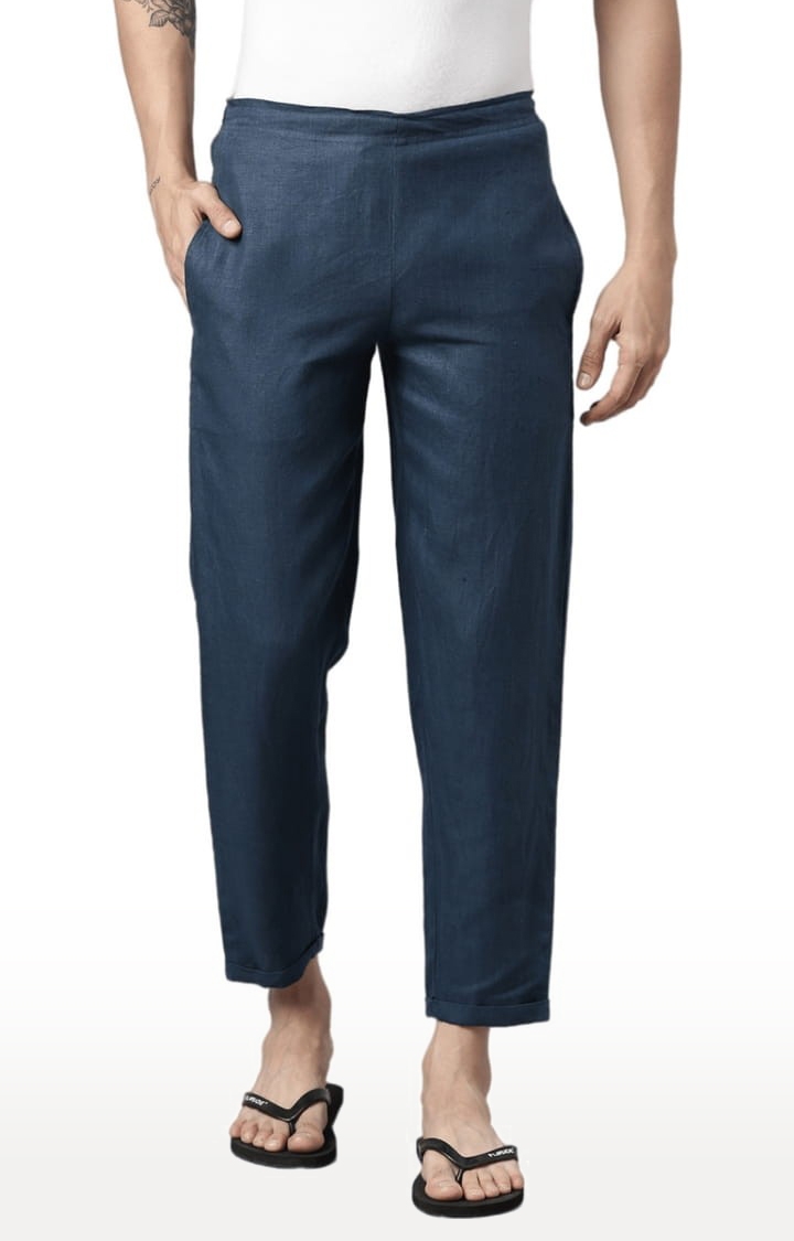 Ecentric | Men's Navy Blue Solid Hemp Casual Pant
