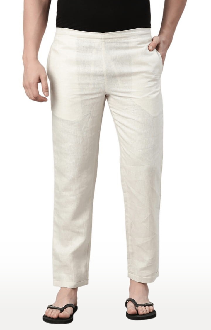 Ecentric | Men's Off White Solid Hemp Casual Pant