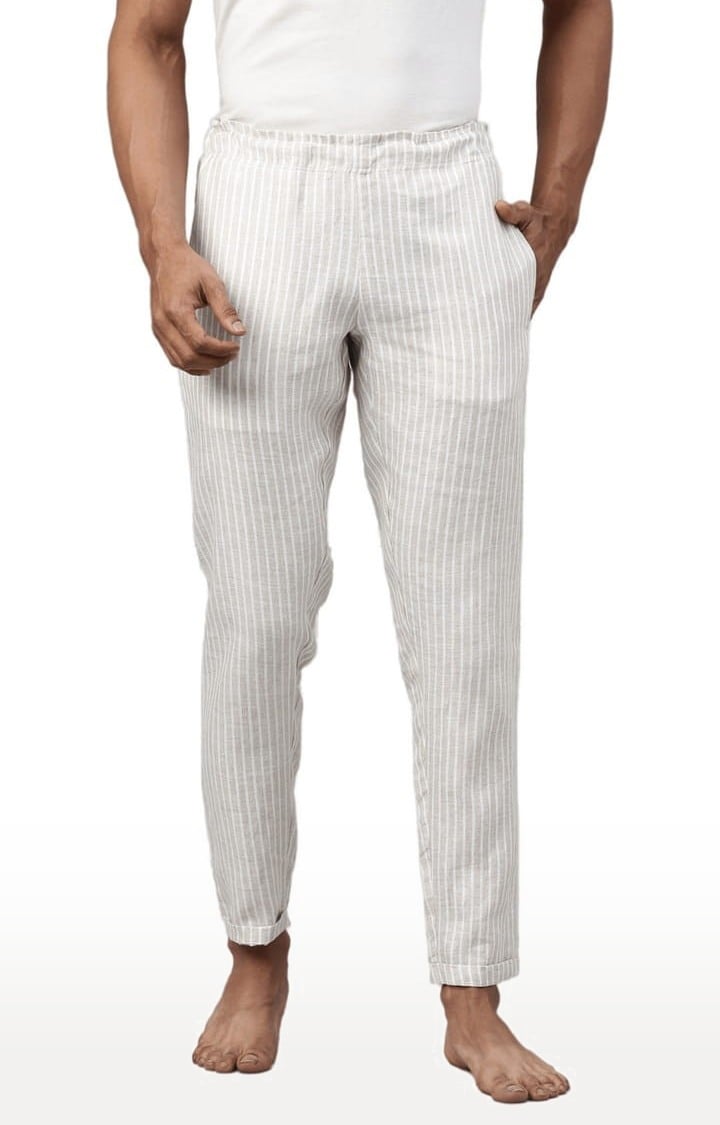Ecentric | Men's Beige White Stripes Hemp Casual Pant