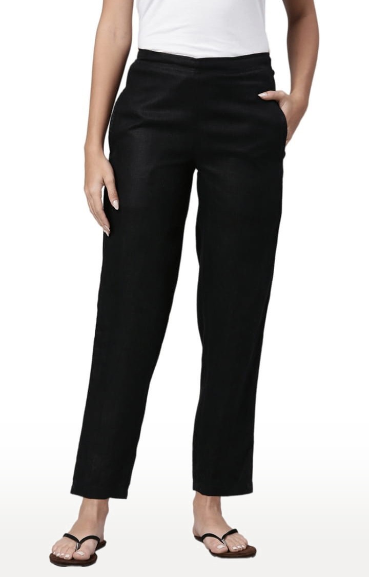 Ecentric | Women's Black Solid Hemp Casual Pant