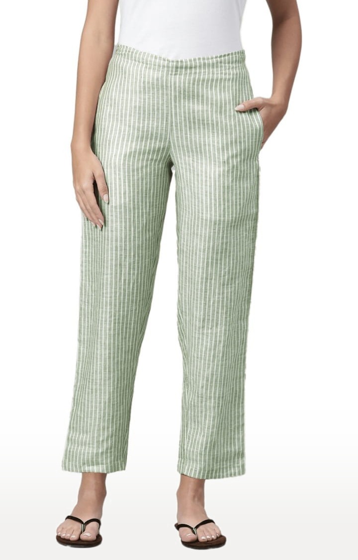 Ecentric | Women's Olive Stripes Hemp Casual Pant