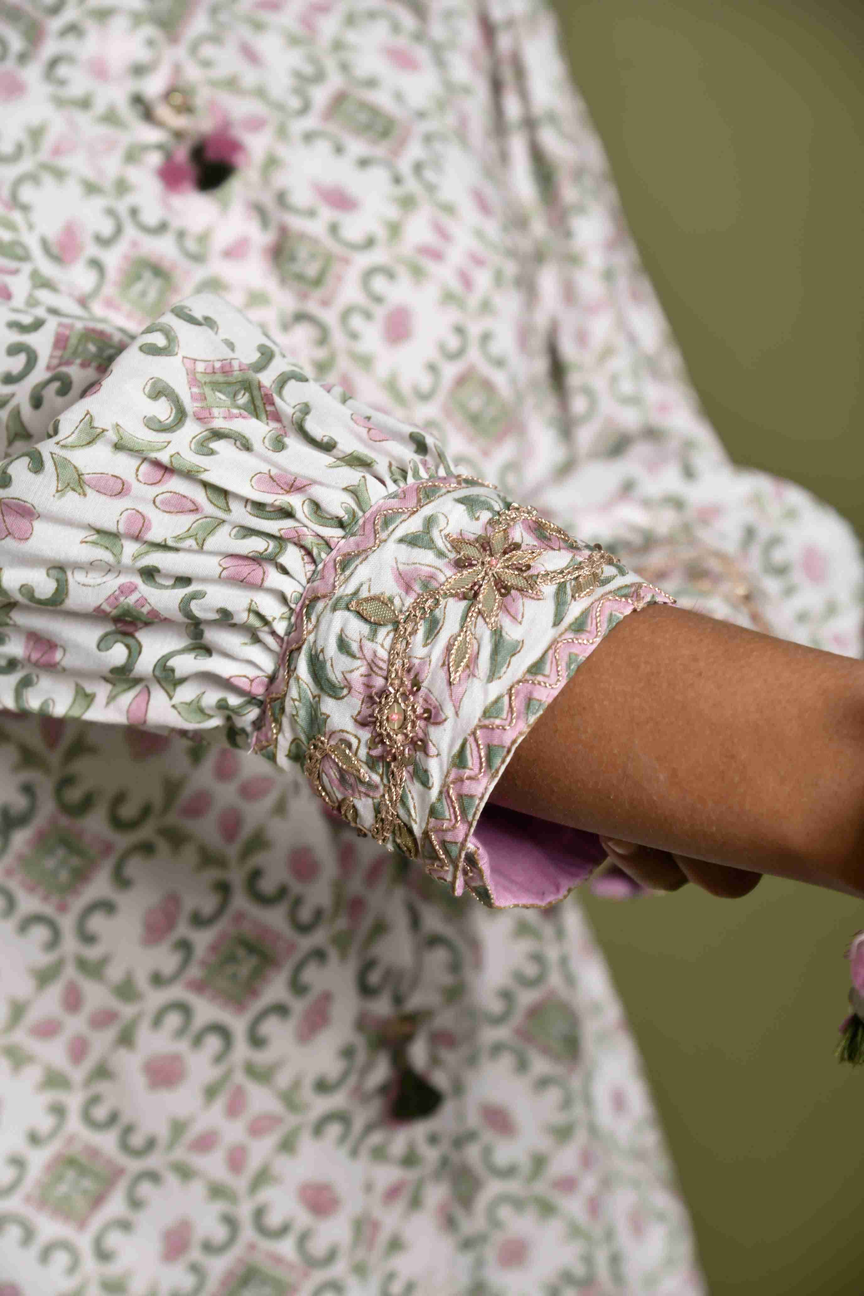 Block printed asymmetrical  printed  kurta with sharara
