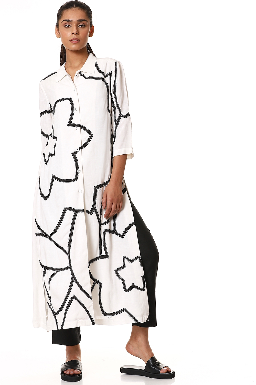 ABRAHAM AND THAKORE | Ivory Floral Cutwork Long Jacket