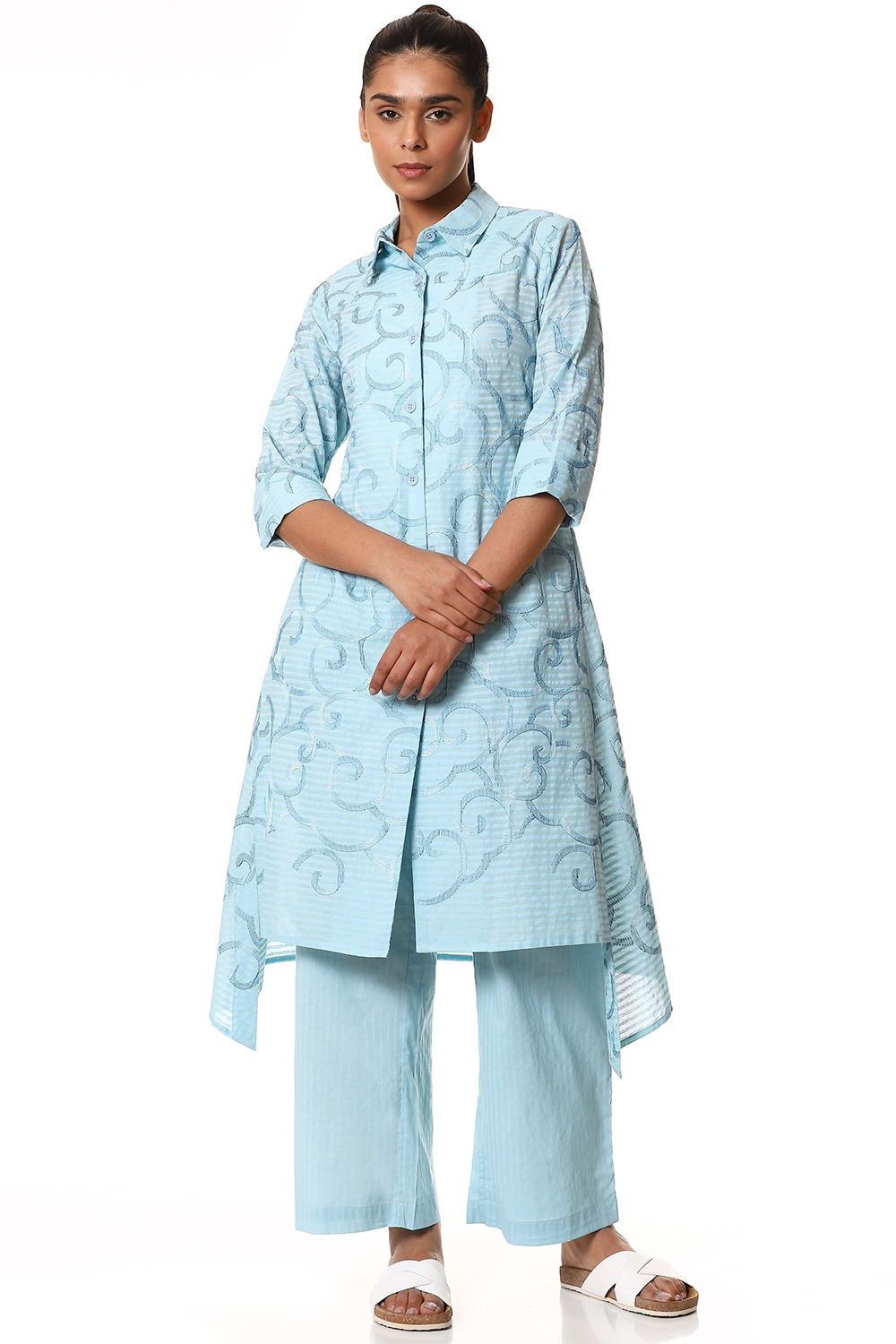 ABRAHAM AND THAKORE | Embroidered Cotton Button Front Shirt