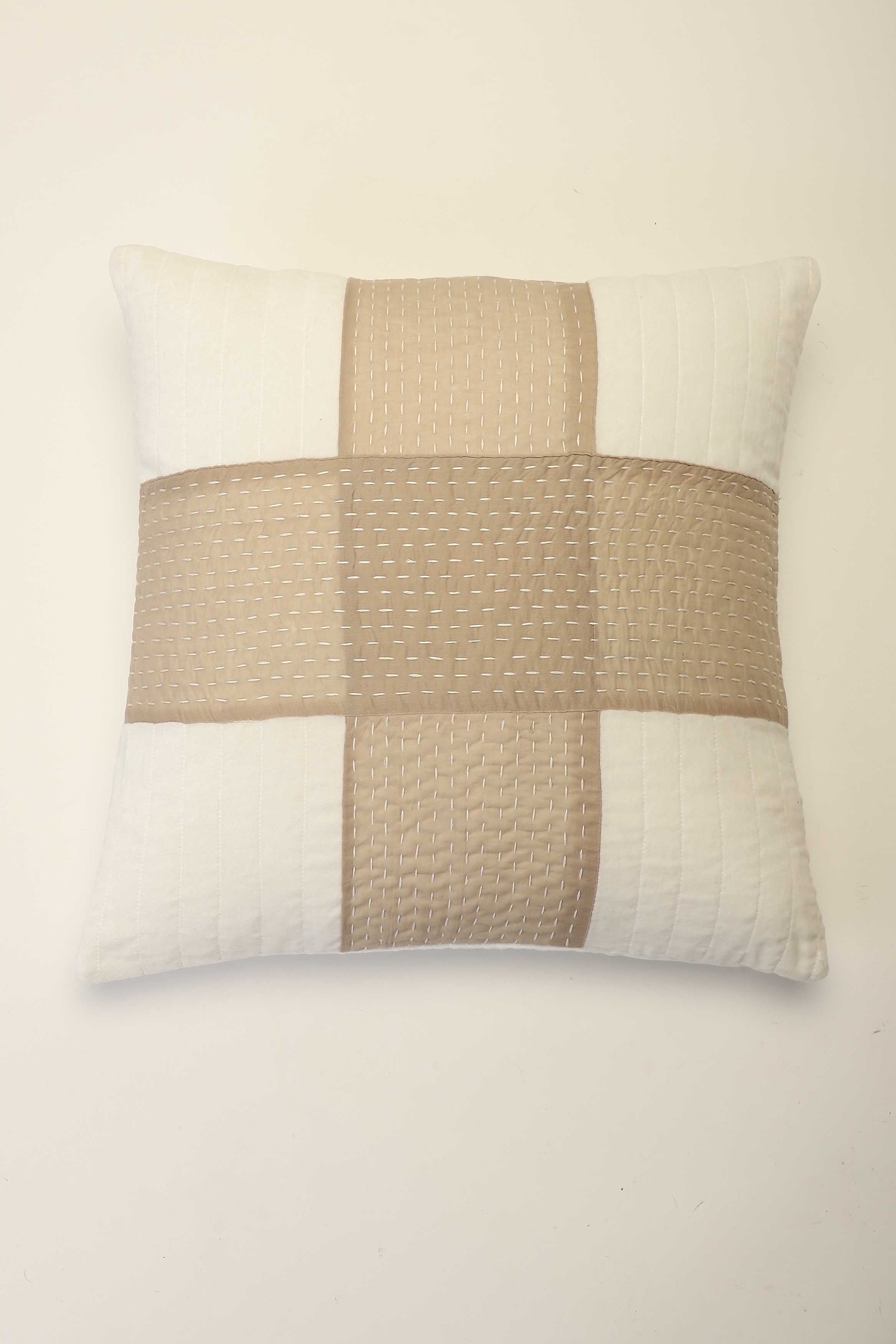 ABRAHAM AND THAKORE | Quilted Cushion Cover With Kantha Stitch Patchwork