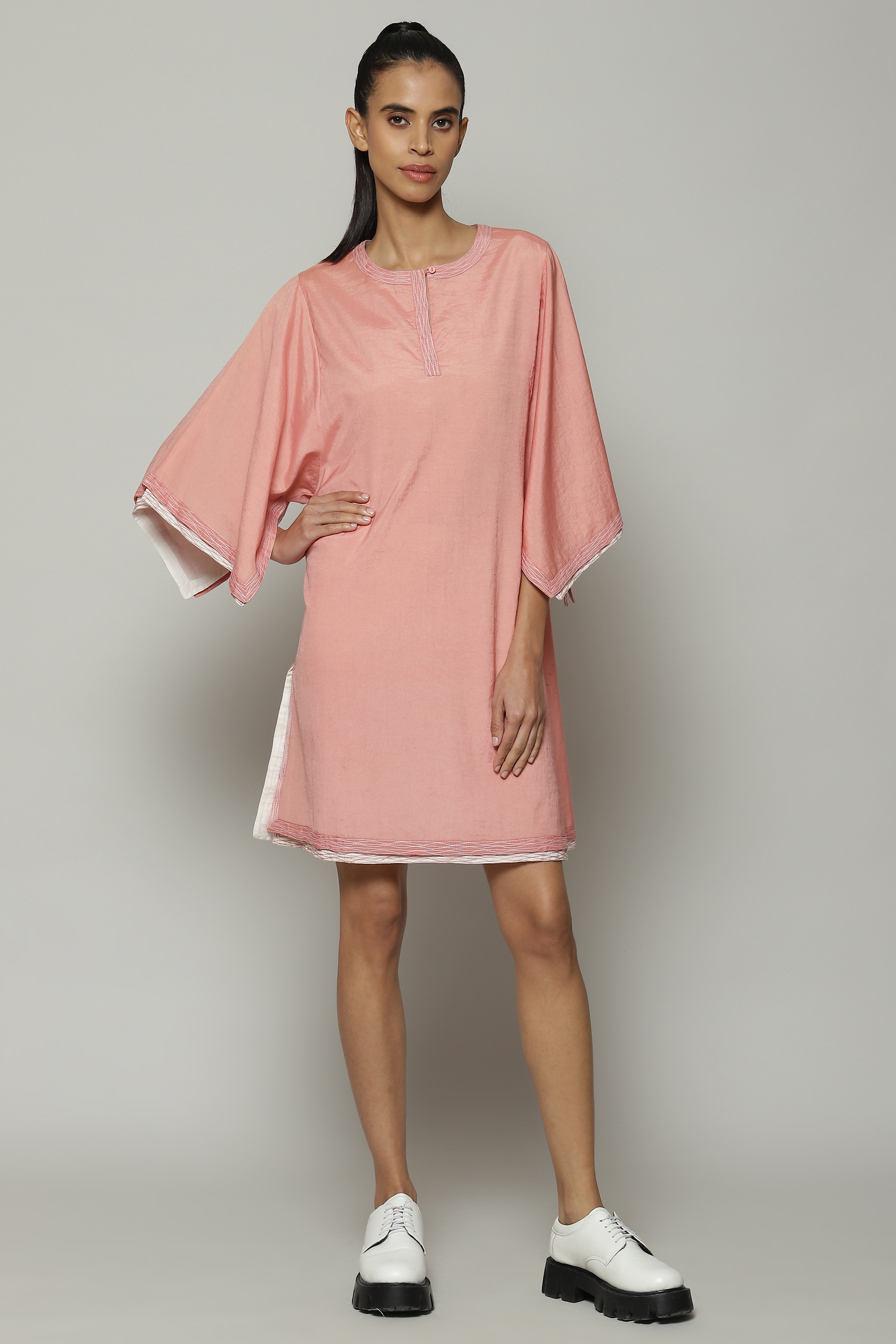 ABRAHAM AND THAKORE | Double Sheer Luxe Voile Kurta Pink