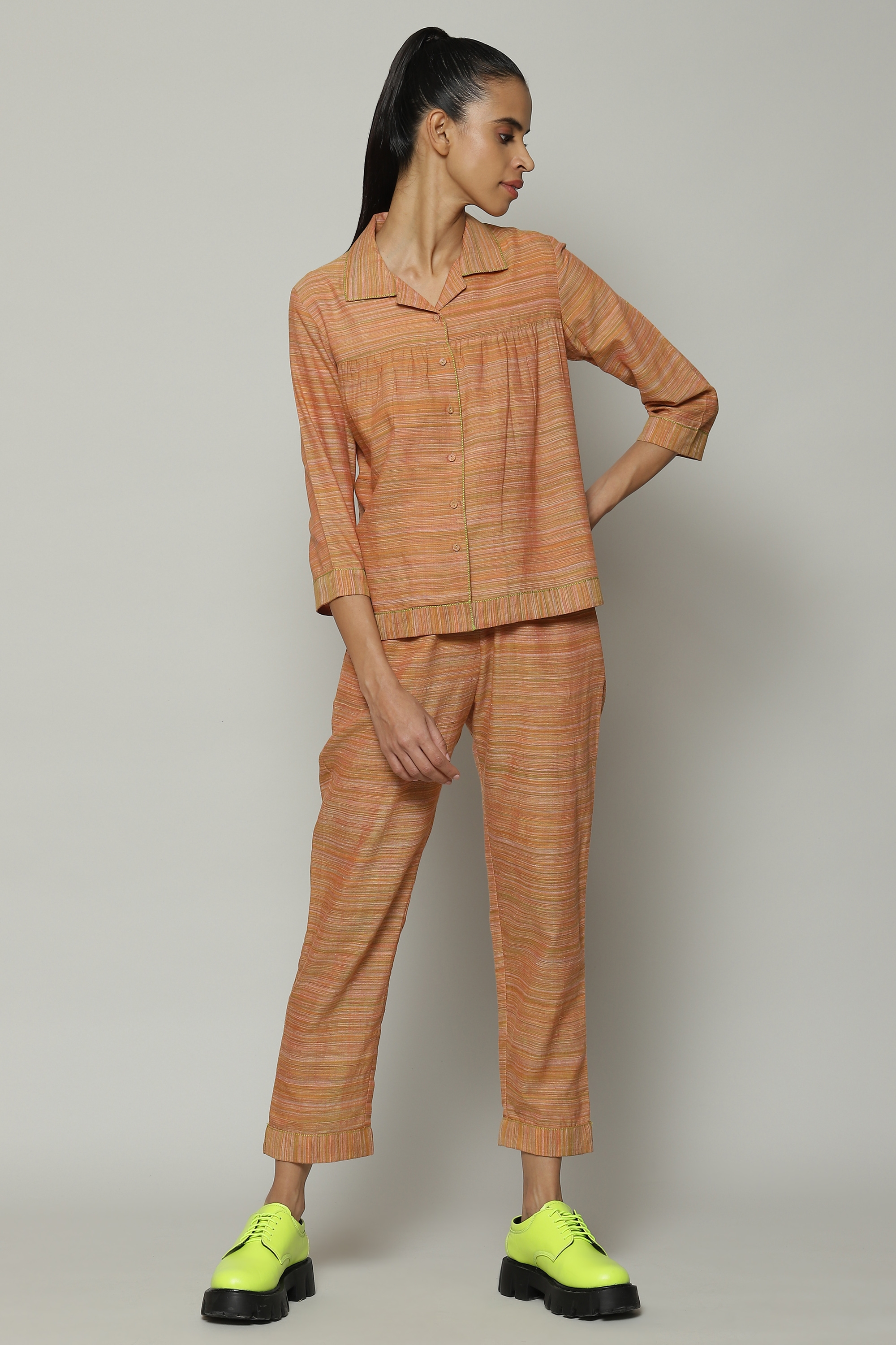 ABRAHAM AND THAKORE | Space Dyed Handspun Handwoven Tencel Cotton Top