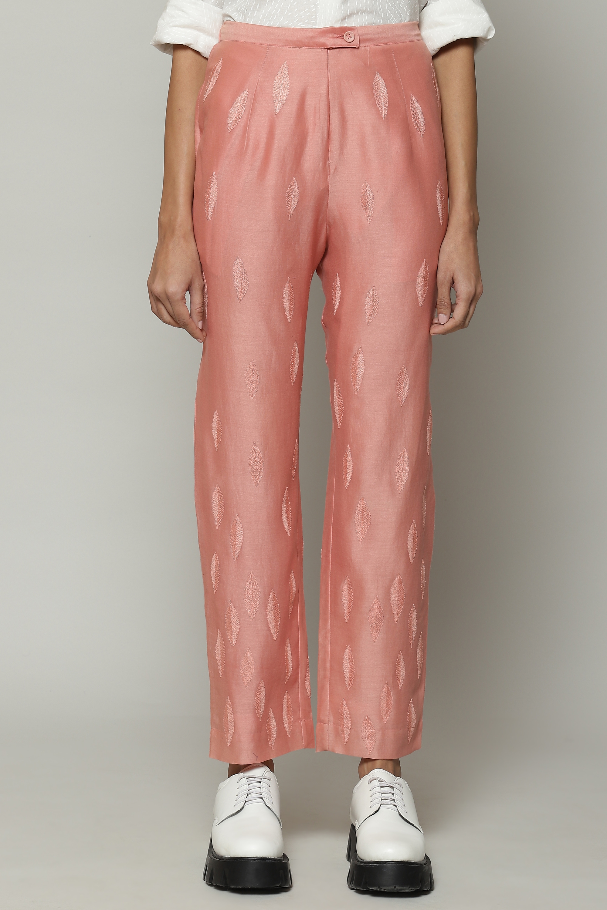 ABRAHAM AND THAKORE | Scattered Leaf Crewel Embroidered Silk Cotton Pant
