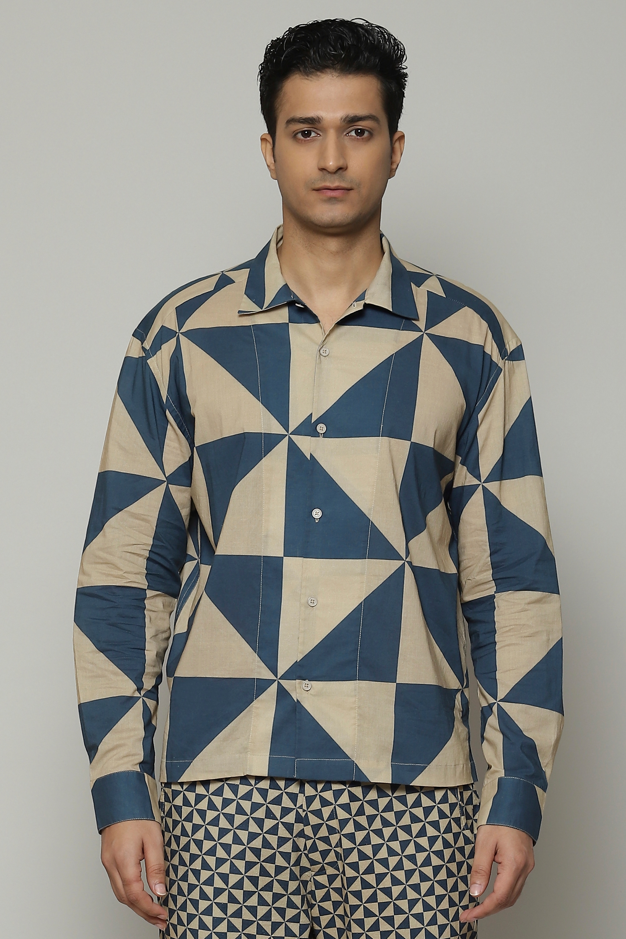 ABRAHAM AND THAKORE | Pin Wheel Cambric Shirt Parchment-Teal