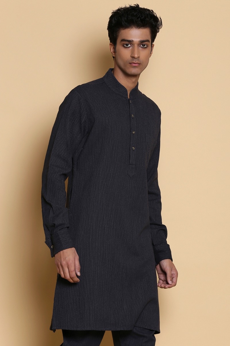 ABRAHAM AND THAKORE | Cotton Quilted French Cuff Kurta Cobalt Blue