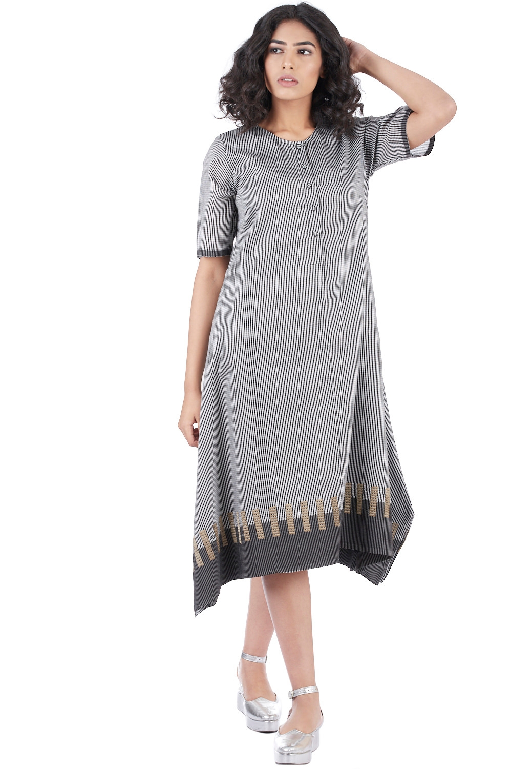 ABRAHAM AND THAKORE | Handloom Mini Check Chanderi Kite Dress