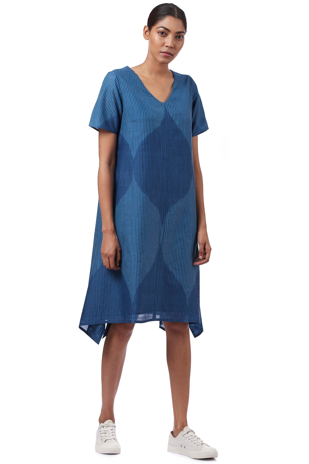 ABRAHAM AND THAKORE | Handwoven Ikat Block Print Stripe Kite Dress