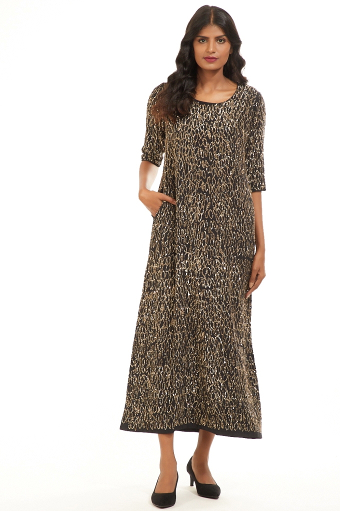 ABRAHAM AND THAKORE | Jugnu Hand Embroidered Sequined Long Dress Black