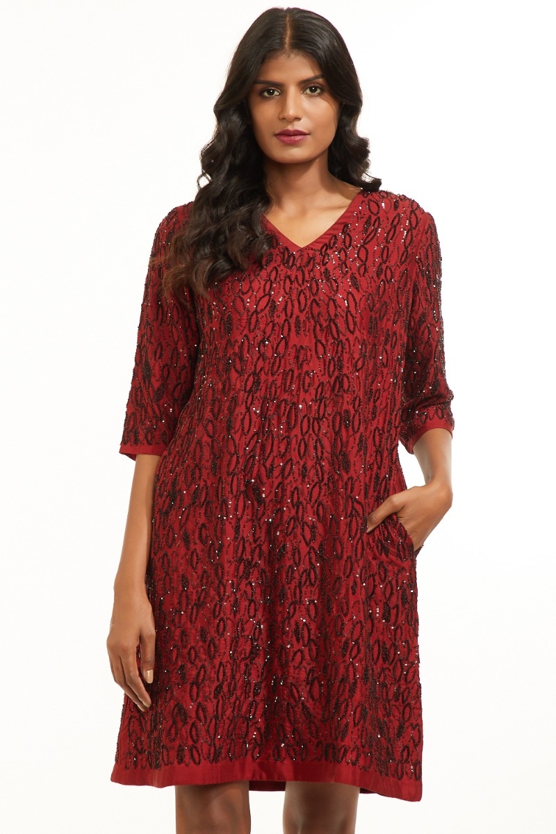 ABRAHAM AND THAKORE | Jugnu Hand Embroidered Sequined Shift Dress