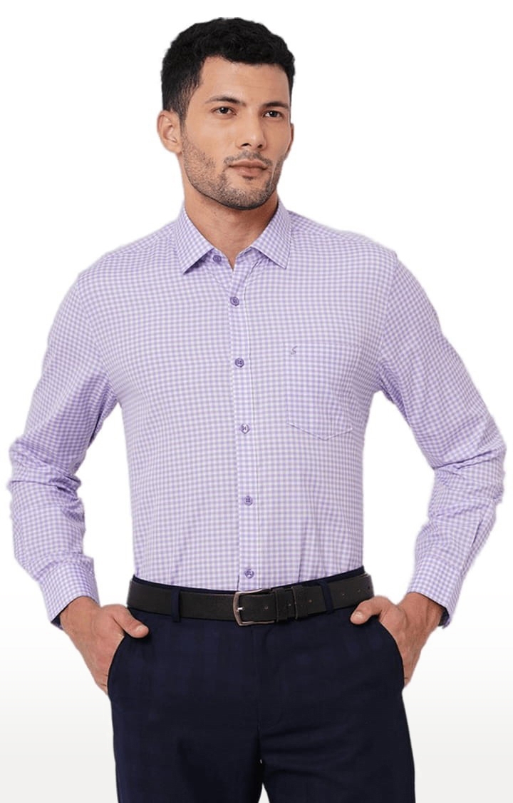 Men's Purple Cotton Checked Formal Shirt