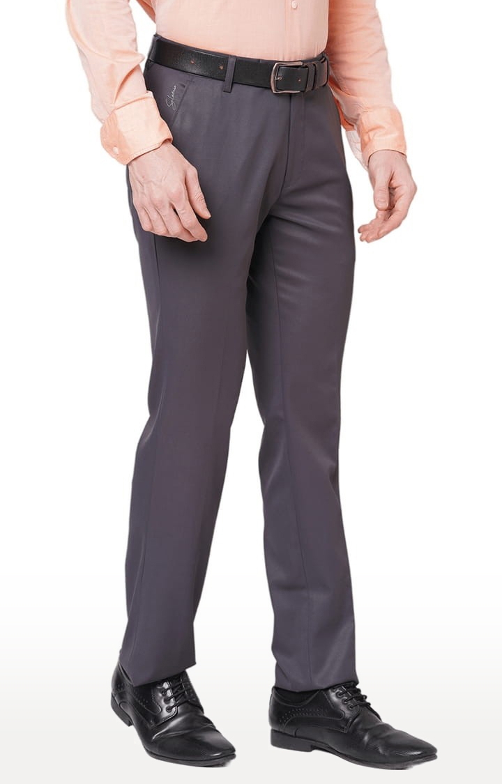Men's Brown Polyester Solid Flat Front Formal Trousers