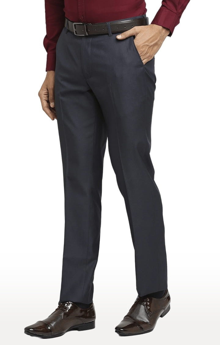 SOLEMIO | Men's Blue Polyester Solid Formal Trousers