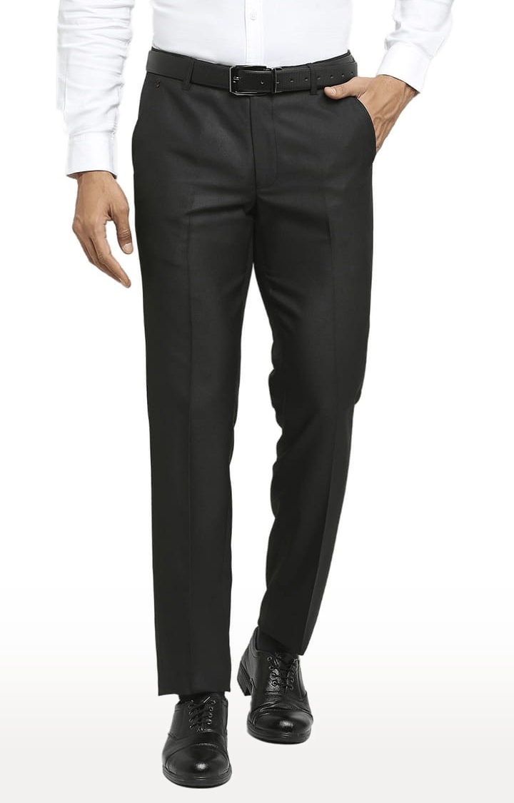 SOLEMIO | Men's Black Polyester Solid Formal Trousers