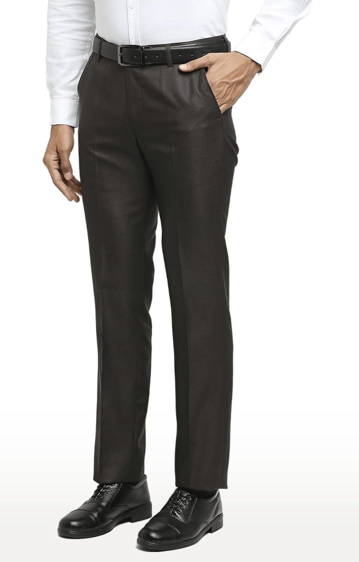 SOLEMIO | Men's Brown Polyester Solid Formal Trousers