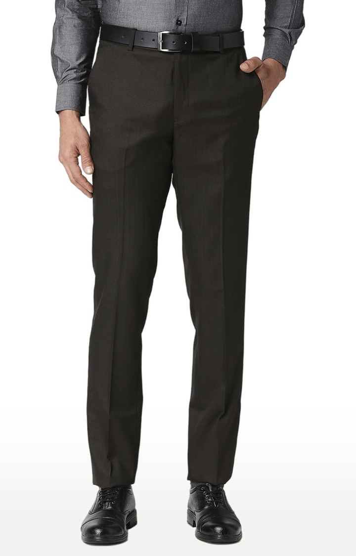SOLEMIO | Men's Black Polyester Checked Formal Trousers