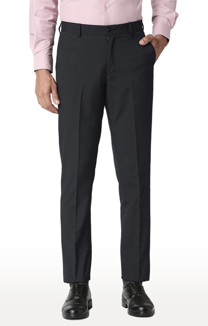 SOLEMIO | Men's Black Polyester Checked Formal Trousers