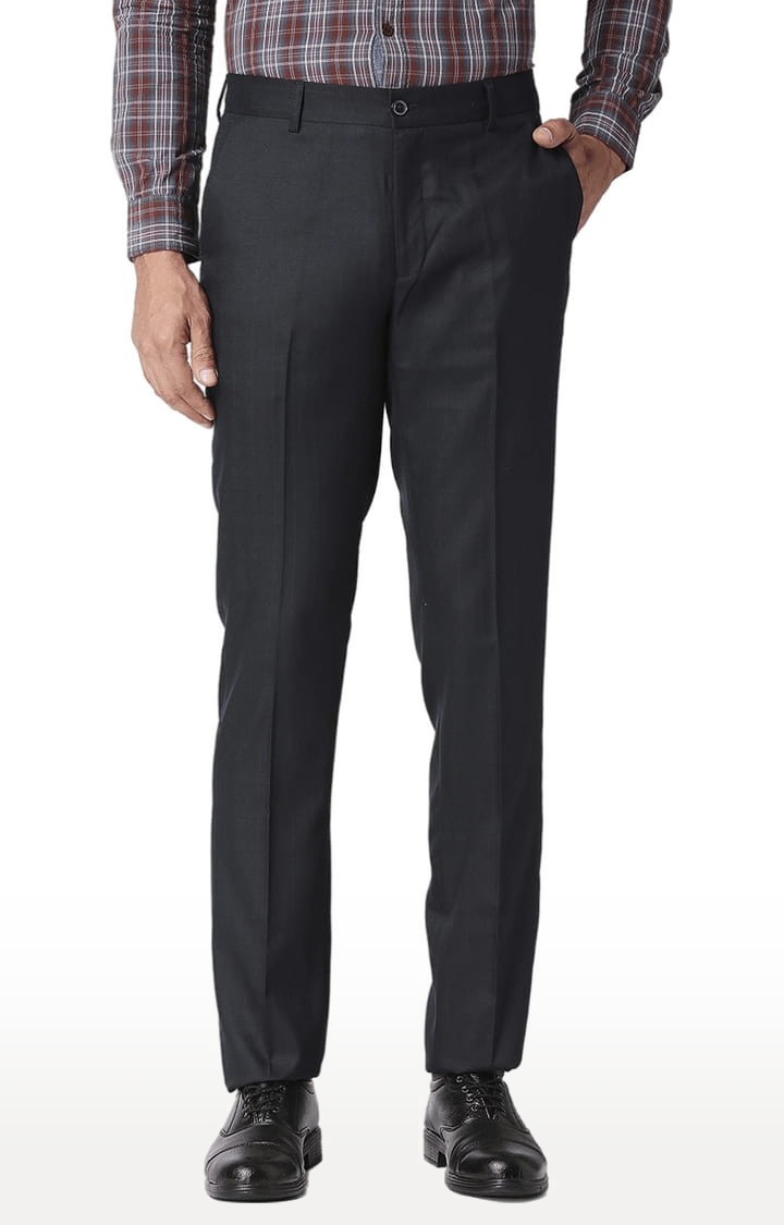 SOLEMIO | Men's Black Polyester Checked Formal Trousers