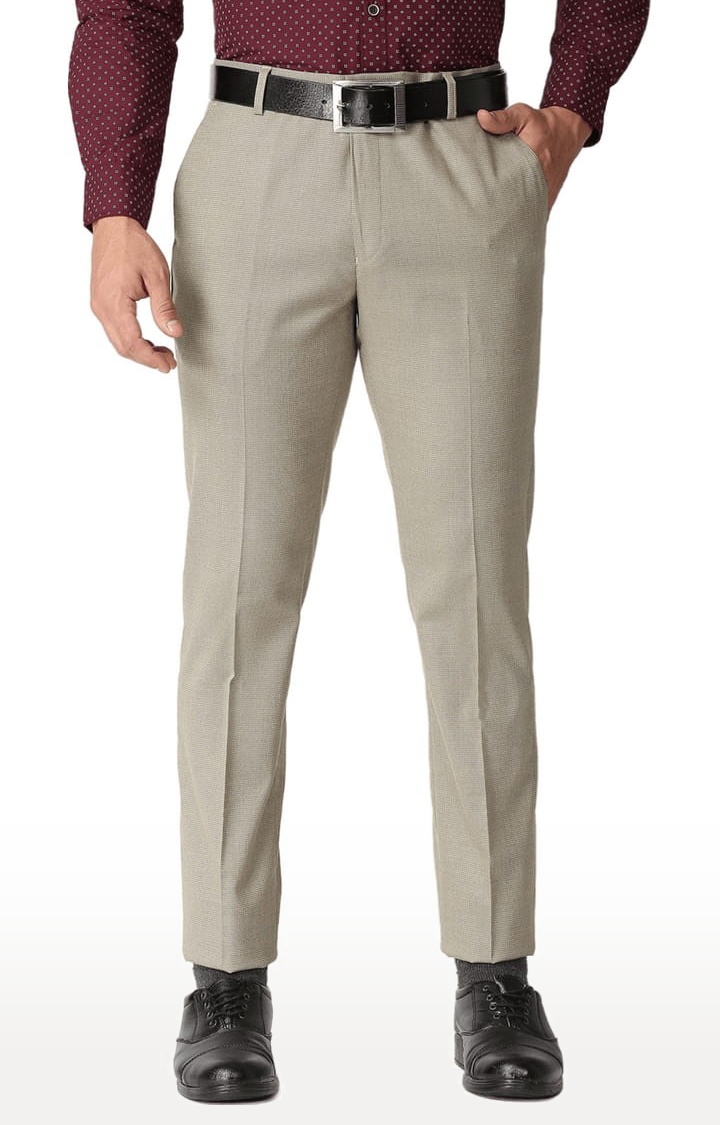 SOLEMIO | Men's Beige Polyester Checked Formal Trousers