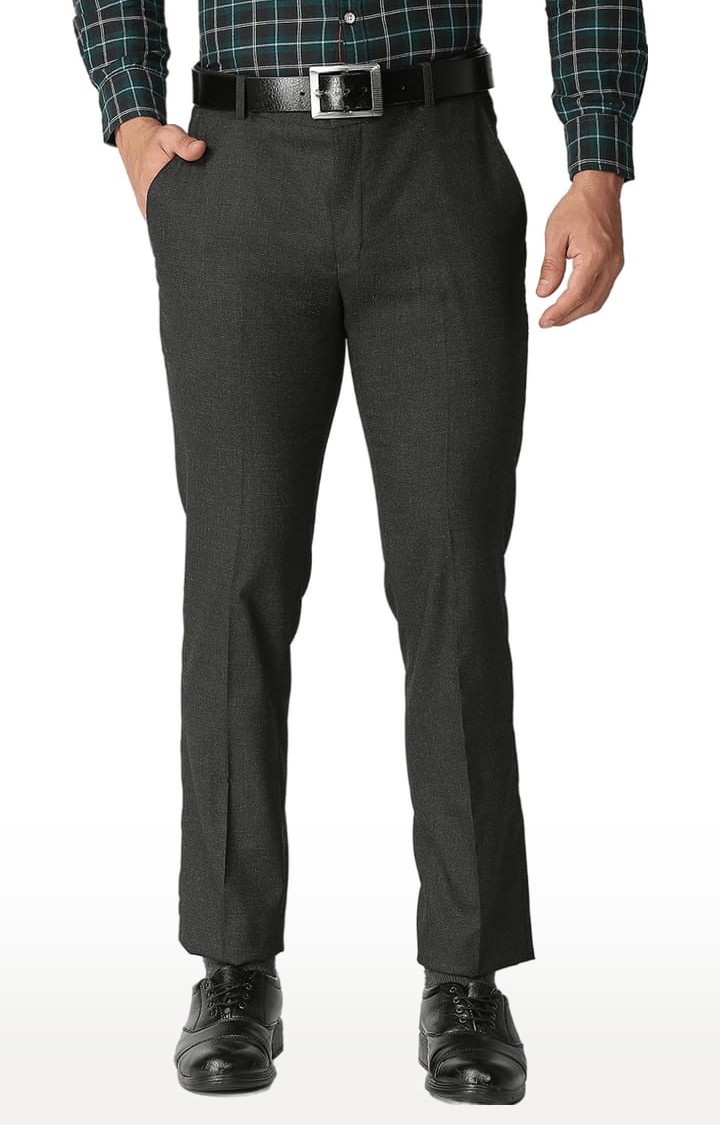 SOLEMIO | Men's Grey Polyester Checked Formal Trousers