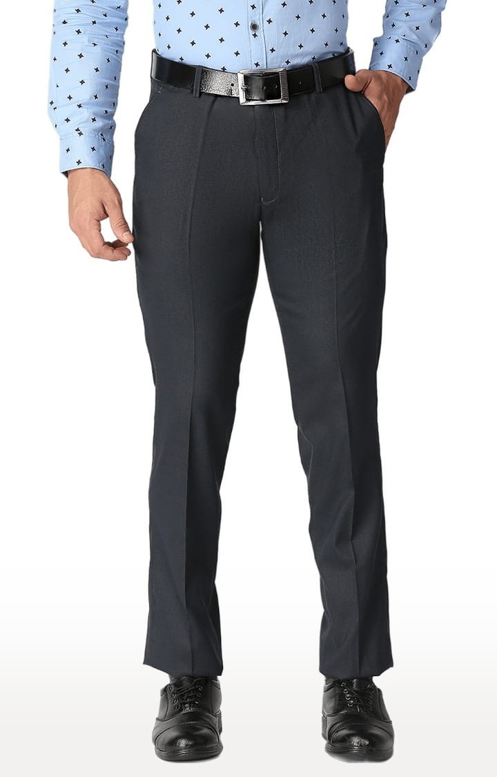 SOLEMIO | Men's Blue Polyester Checked Formal Trousers