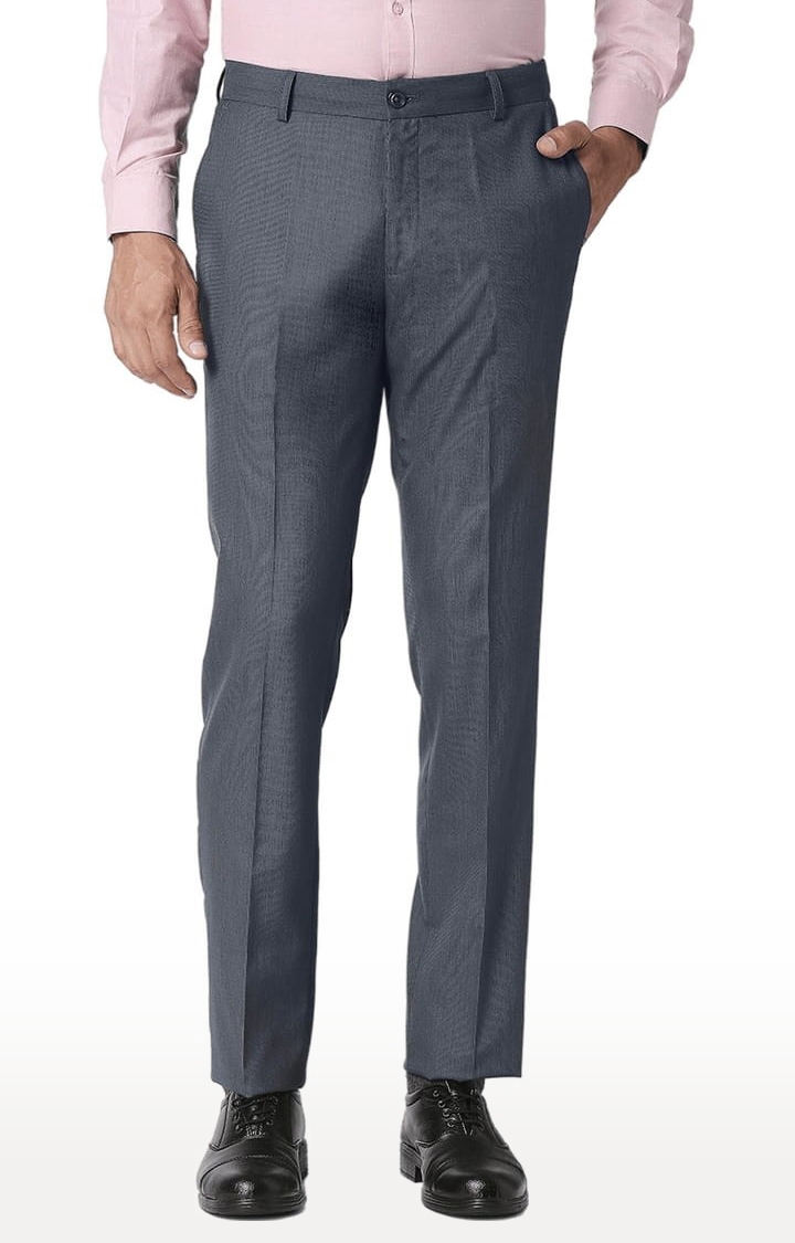 SOLEMIO | Men's Grey Polyester Solid Formal Trousers